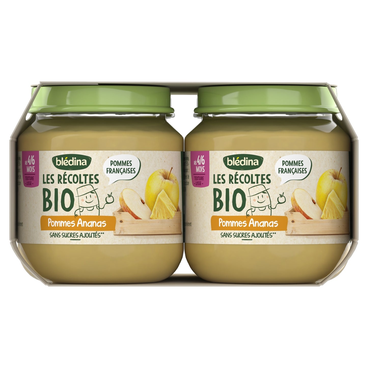 Baby Compote From 6 Months Apples Pineapple and Apples Bananas Kiwis Les Récoltes Bio BLEDINA