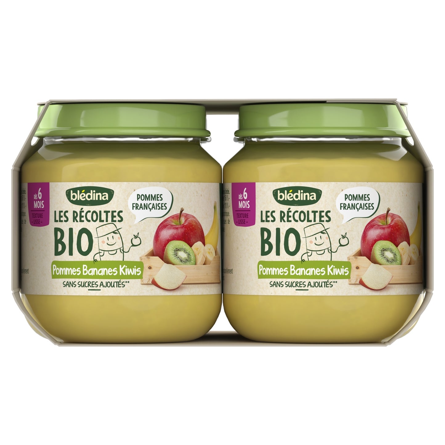 Baby Compote From 6 Months Apples Pineapple and Apples Bananas Kiwis Les Récoltes Bio BLEDINA