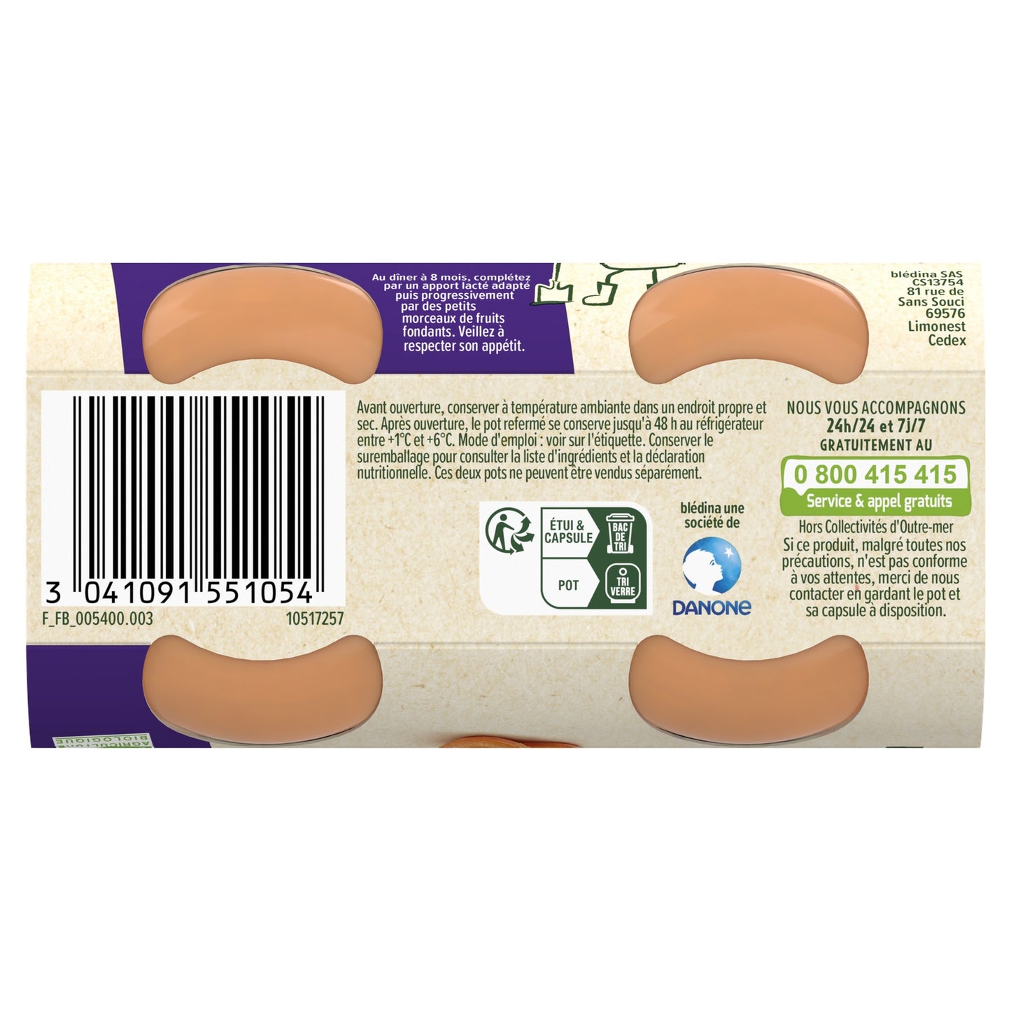 Plat Bébé du Soir Dès 8 Mois Carottes Patates Douces Boulghour les Récoltes Bio BLEDINA