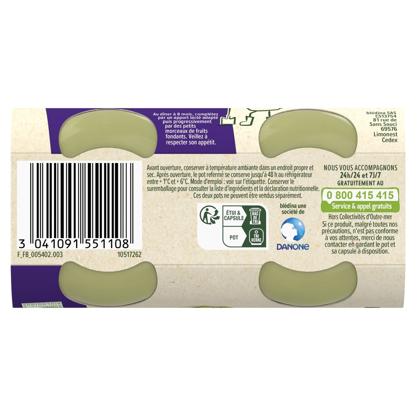 Baby-Abendessen ab 8 Monaten Erbsen Spinat Bulgur Les Récoltes Bio BLEDINA