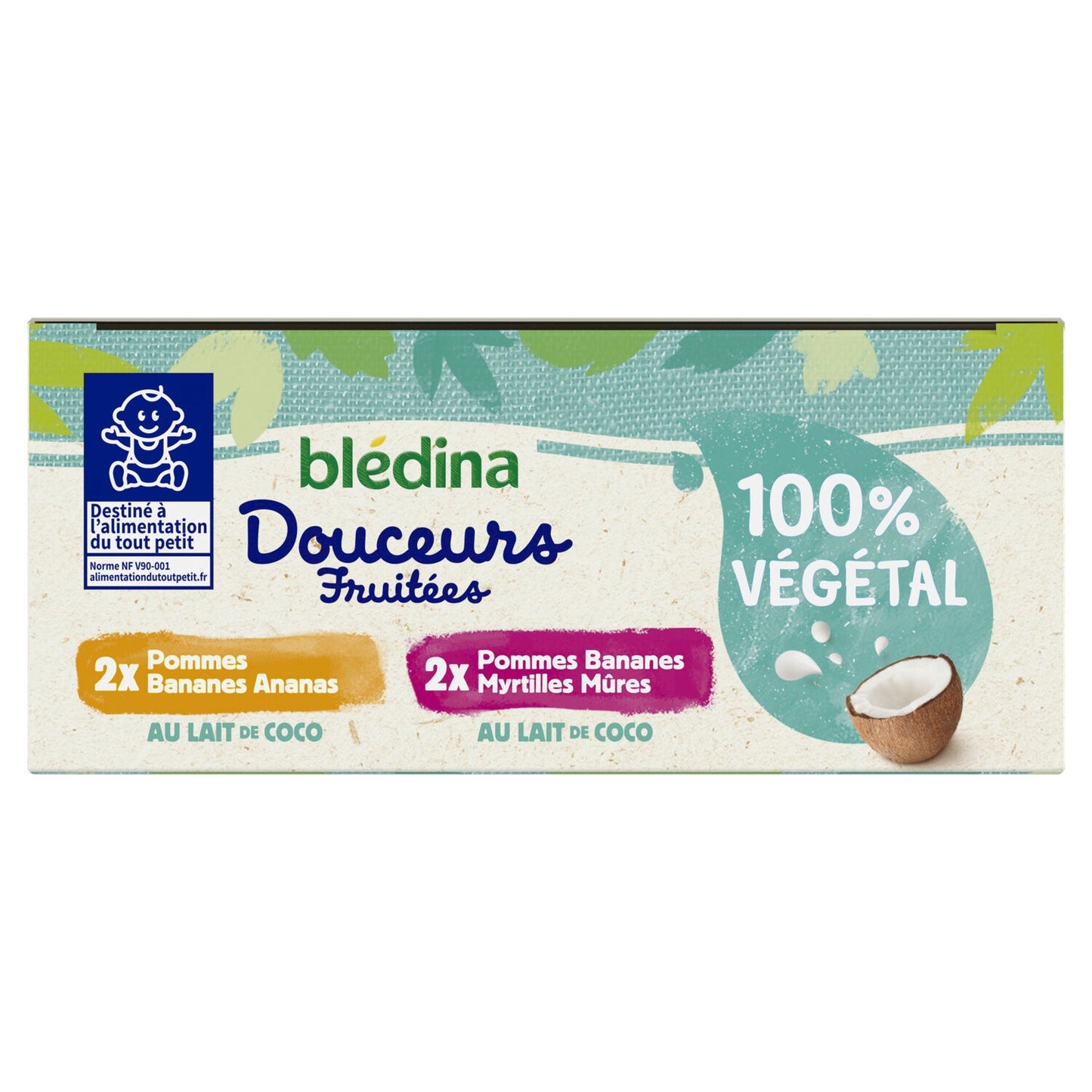 Compote Bébé Végétale Dès 6 Mois Pommes Bananes Ananas Lait de Coco et Pommes Bananes Myrtilles Mûres Lait de Coco BLEDINA