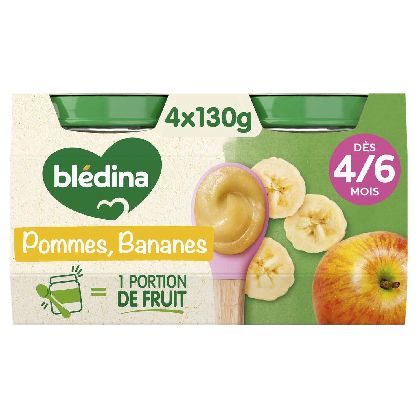 Compote Bébé Dès 4-6 Mois Pommes Bananes BLEDINA les 4 pots de 130g