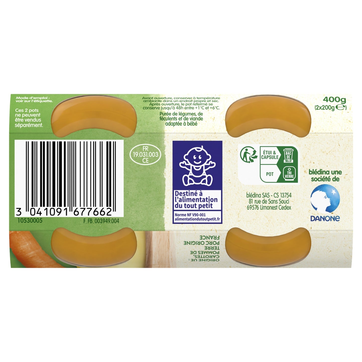 Plat Bébé Dès 6 Mois Purée de Carottes Jambon BLEDINA
