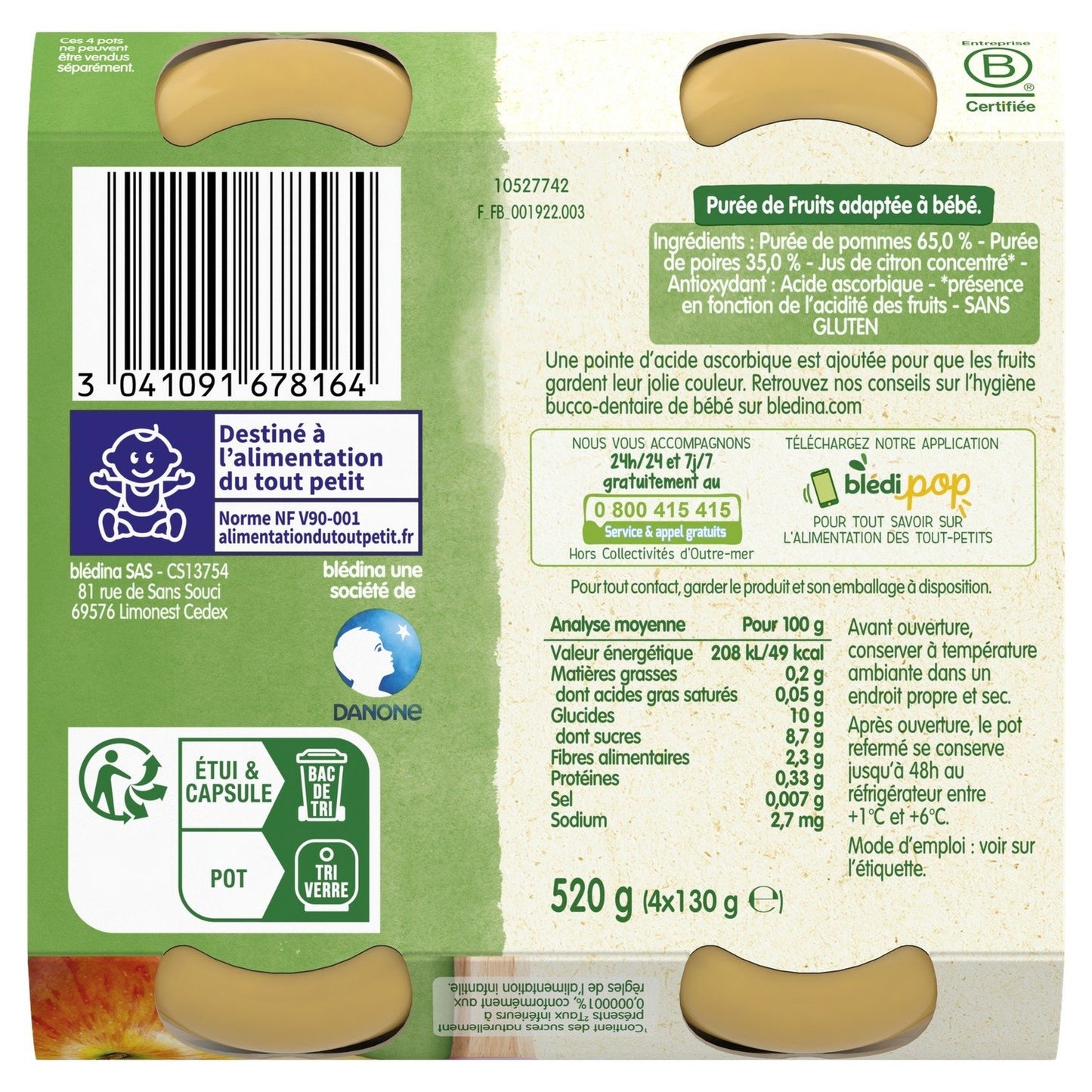 Baby Compote From 4-6 Months Apples Pear BLEDINA