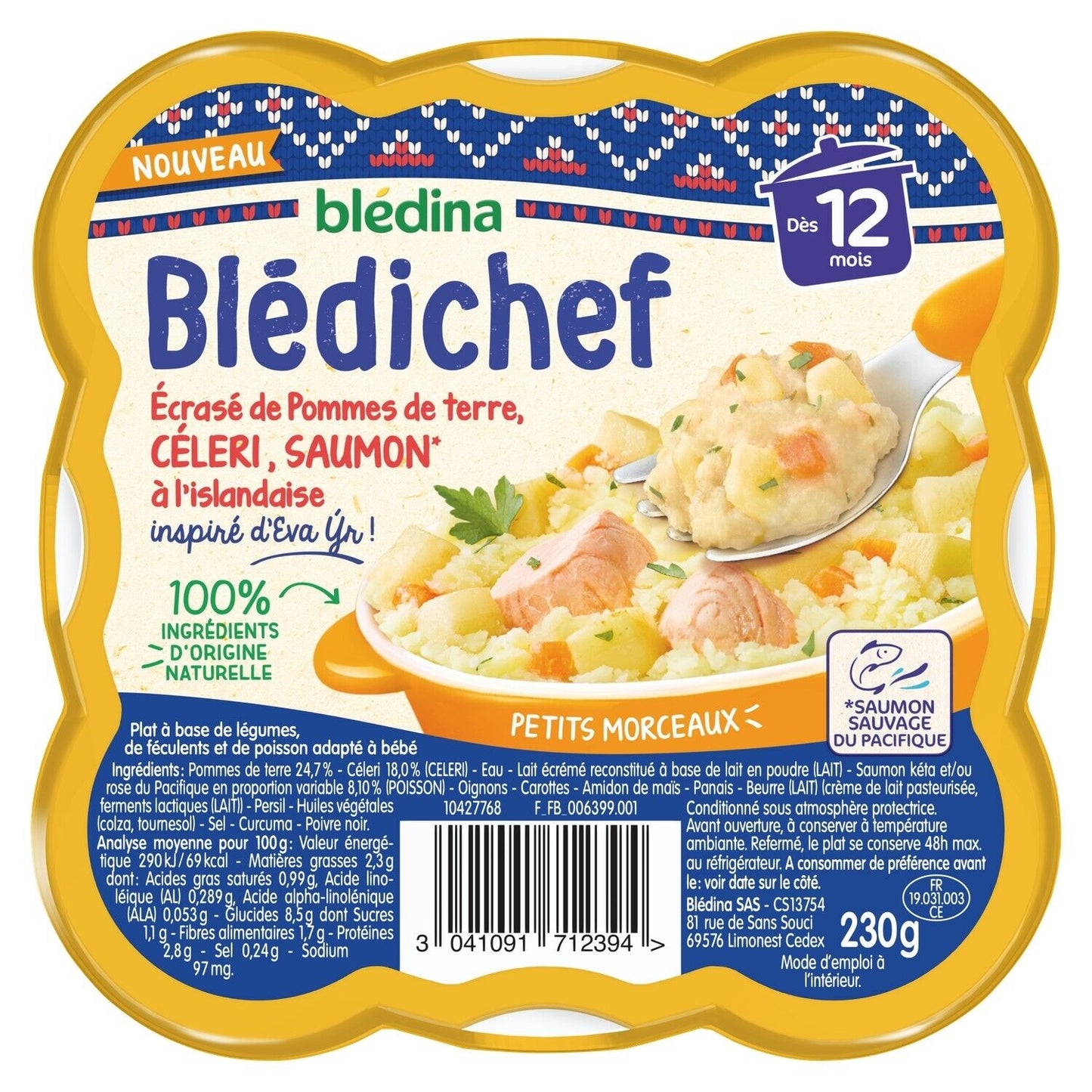 Baby Meal From 12 Months Mashed Potatoes, Celery and Icelandic Salmon Blédichef BLEDINA