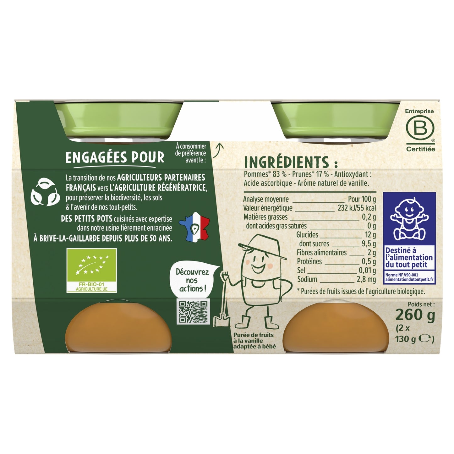 Compote Bébé Dès 6 Mois Pommes Prunes Vanille les Récoltes Bio BLEDINA