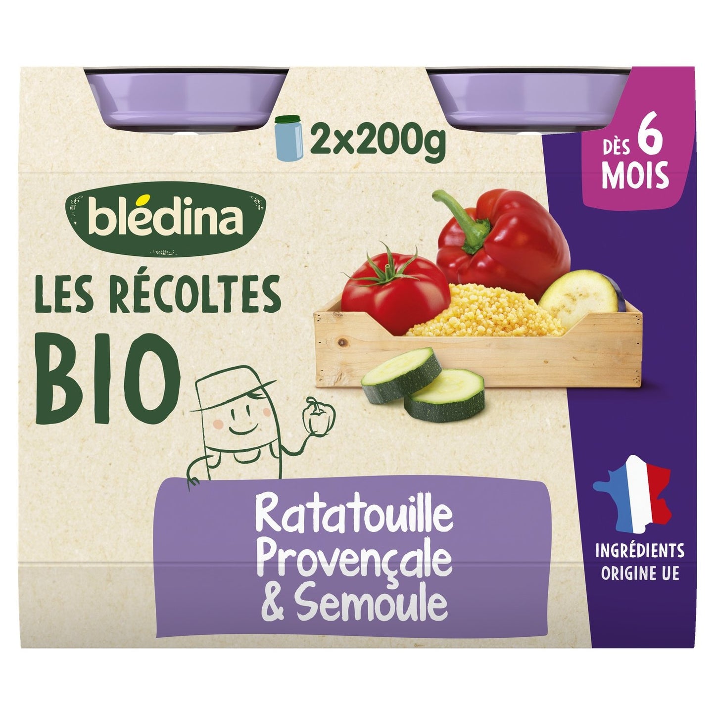 Plat Bébé du Soir Dès 6 Mois Petite Ratatouille Semoule les Récoltes Bio BLEDINA les 2 pots de 200g