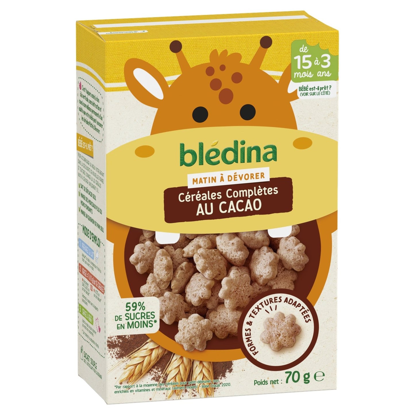Céréales Bébé Dès 15 Mois Complètes au Cacao Mini Matin BLEDINA la boite de 70g