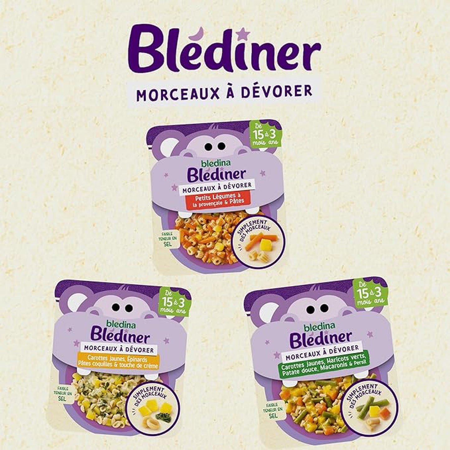 Baby Evening Meal From 15 Months Carrots Spinach Pasta and Cream Blédiner BLEDINA