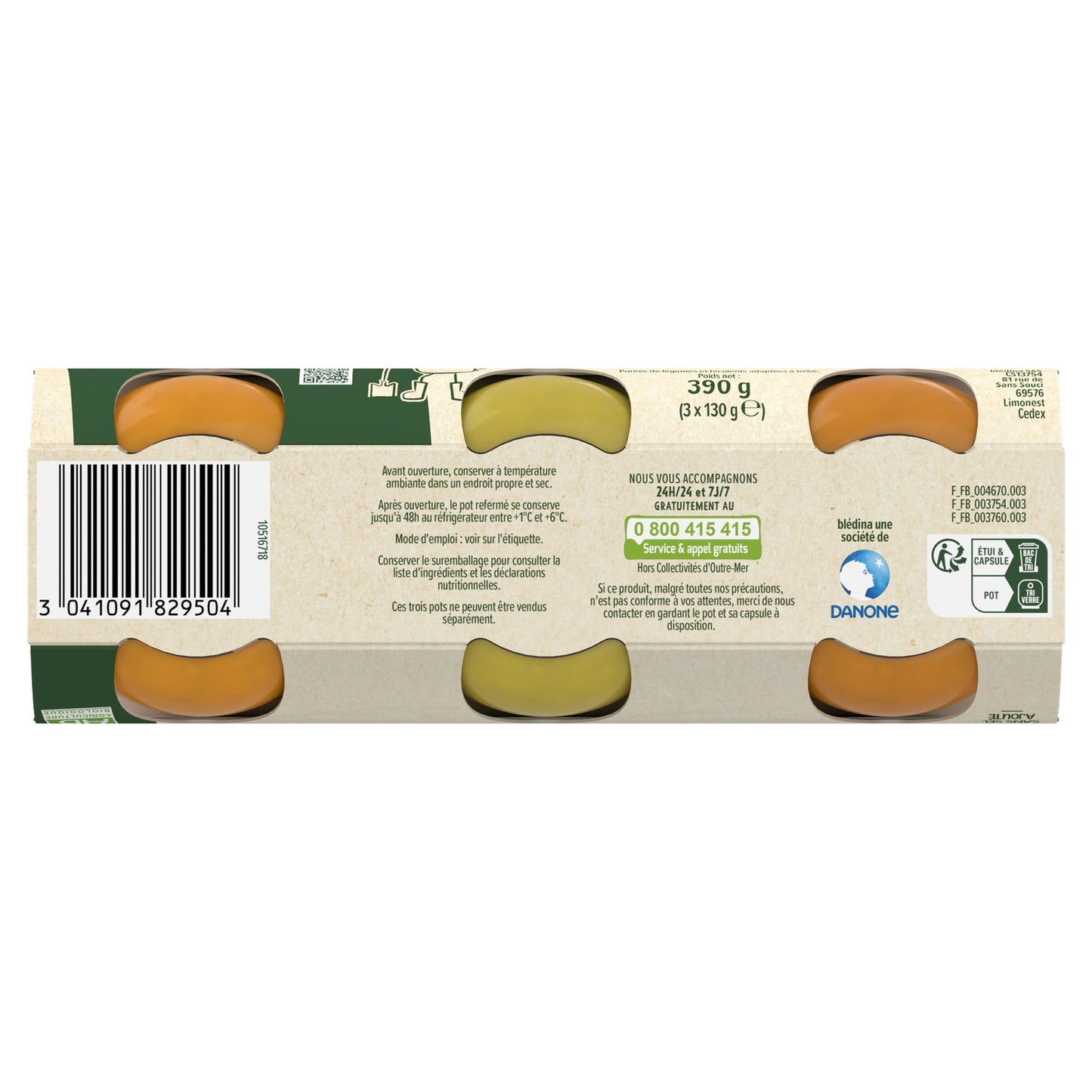 Plat Bébé Dès 4 à 6 Mois Carottes Haricot Vert et Patate Douce les Récoltes Bio BLEDINA