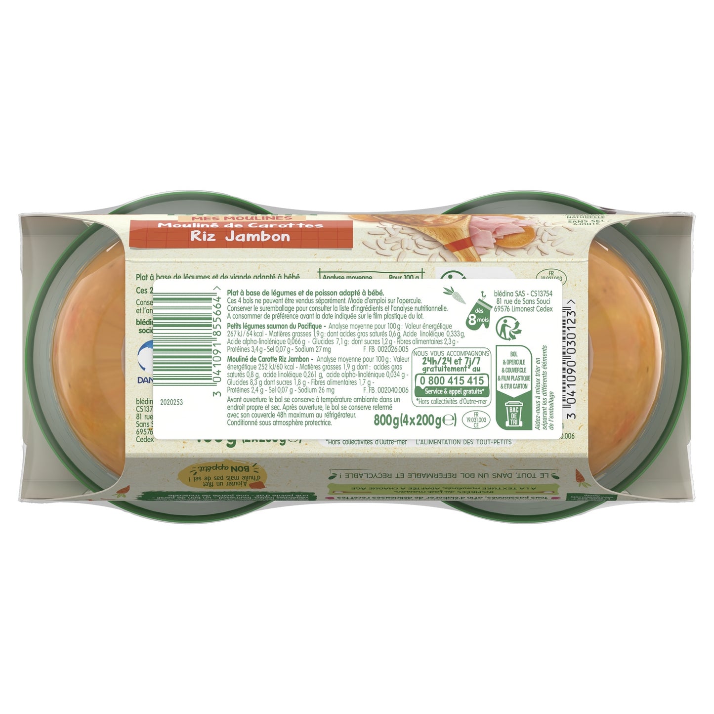 Baby Dish From 8 Months Vegetable Casserole Salmon and Mashed Carrots Rice Ham BLEDINA