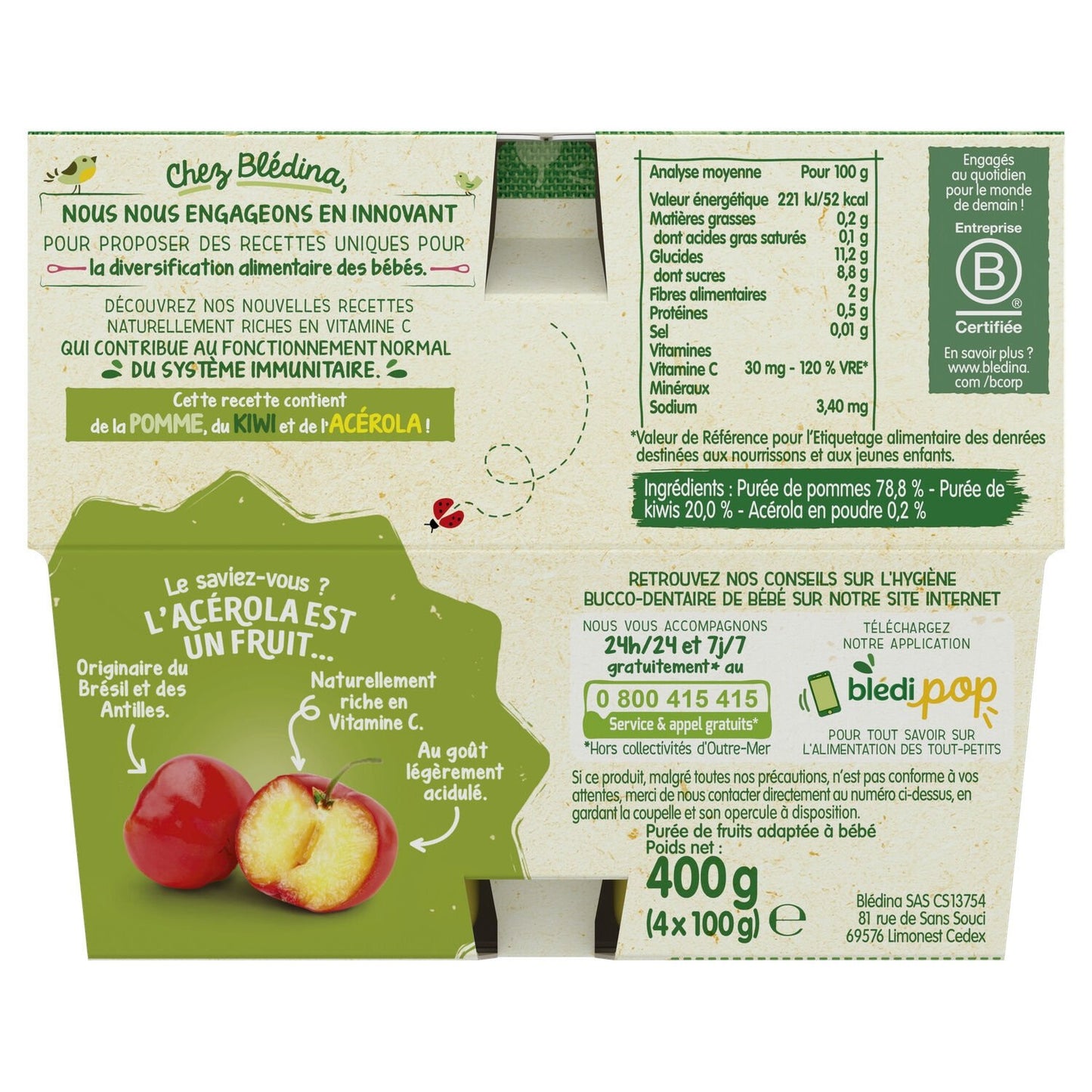 Baby Compotes From 6 Months Apple Kiwi Acerola BLEDINA
