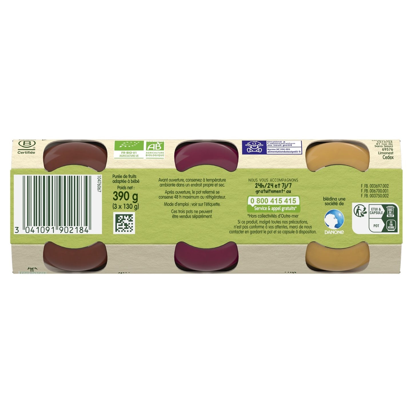 Baby Food Pot Compotes From 4-6 Months Apples Blackberries Prunes Les Récoltes Bio BLEDINA