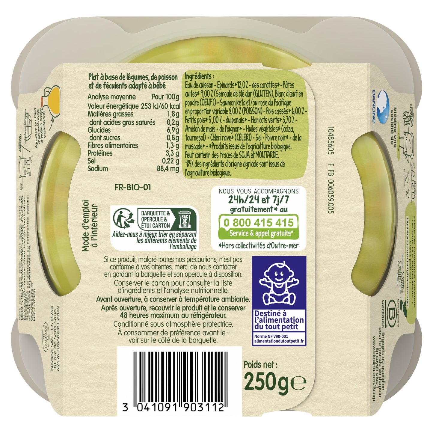 Babygericht ab 15 Monaten Spinat Erbsen Star Pasta Lachs BLEDINA Committed Harvests