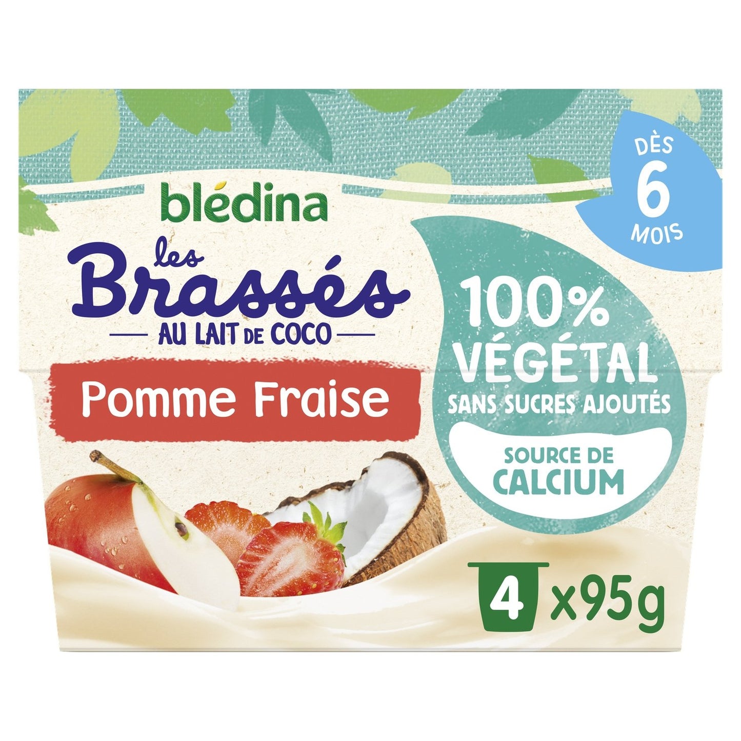 Dessert Bébé Végetal au Lait de Coco et Pomme Fraise BLEDINA les 4 pots de 95g