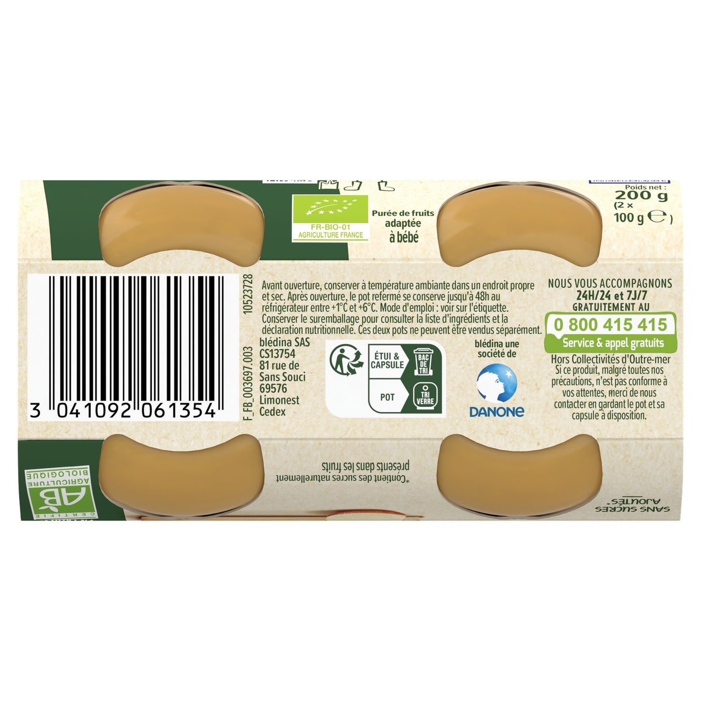 Organic Apple Fruit Puree for Babies from 4/6 Months BLEDINA