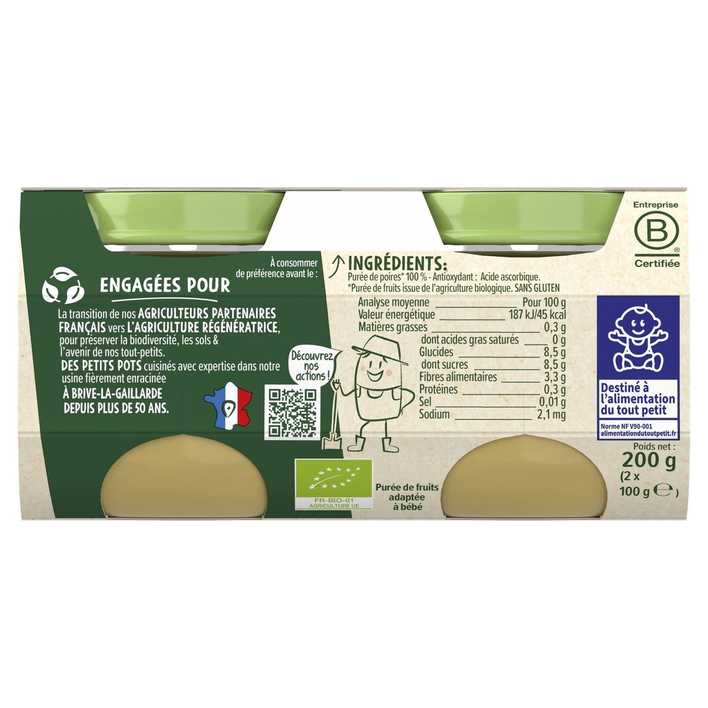 Organic Pear Fruit Puree for Babies from 4/6 Months BLEDINA