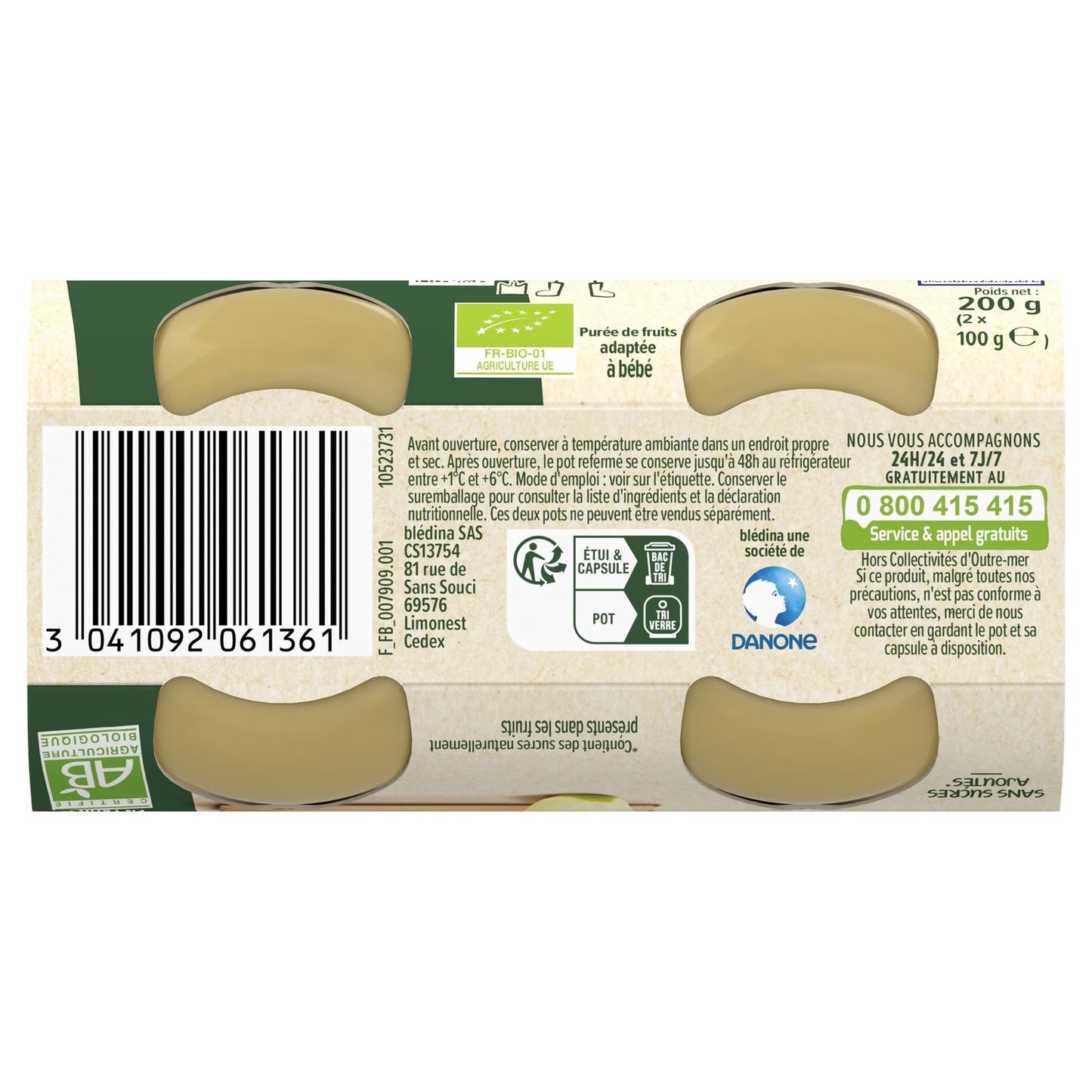 Organic Pear Fruit Puree for Babies from 4/6 Months BLEDINA