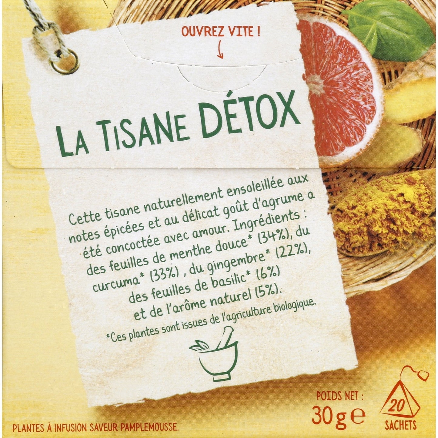 Organic Basil Turmeric Ginger Grapefruit Detox Infusion LA TISANIERE