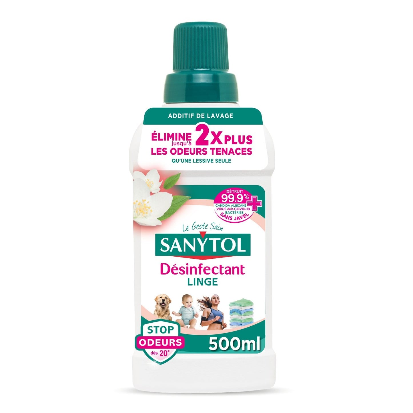 Désinfectant Linge Anti-Odeurs Parfum Fleurs Blanches SANYTOL le bidon de 500mL
