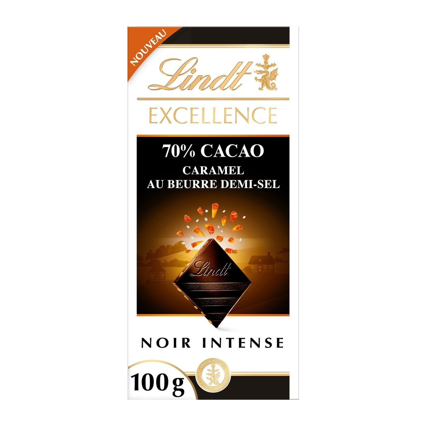 Tablette de Chocolat Noir Excellence 70% Caramel Beurre Sel LINDT La tablette de 100g