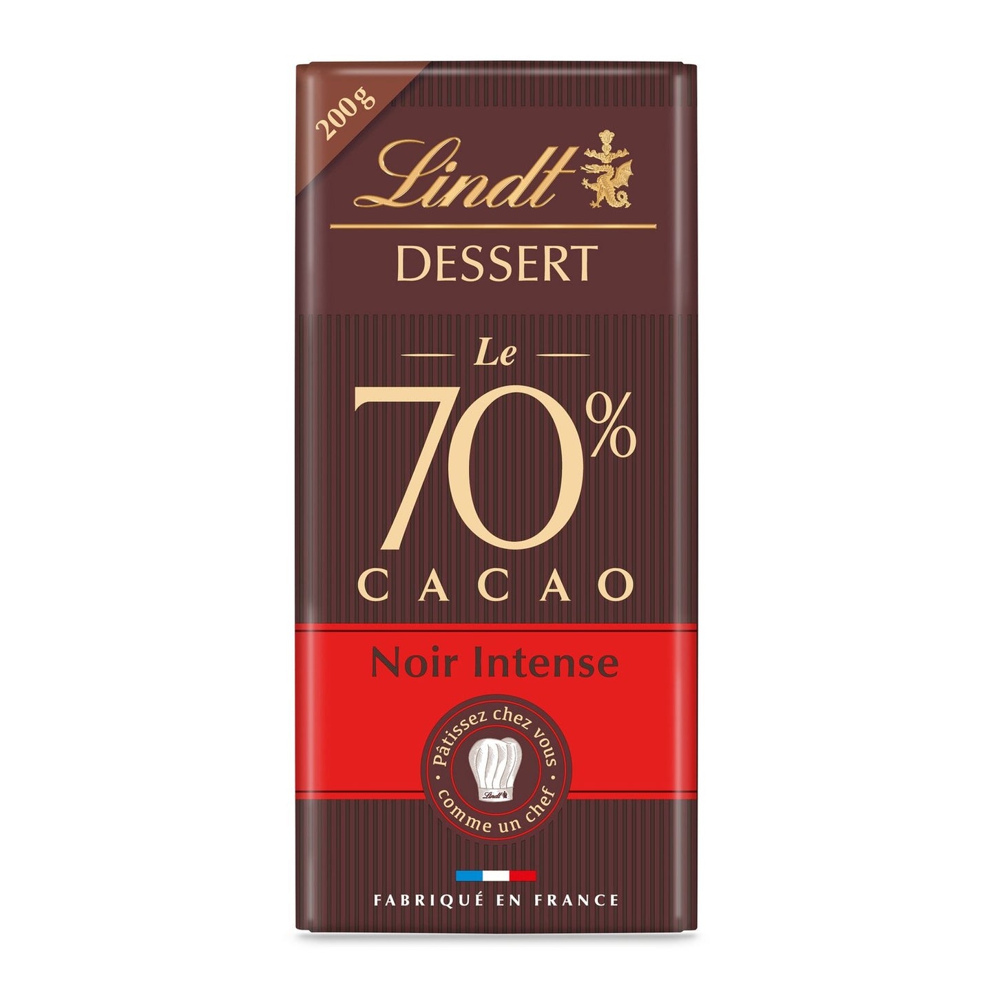 Tablette de Chocolat Noir Intense 70% Cacao LINDT DESSERT La tablette de 200g