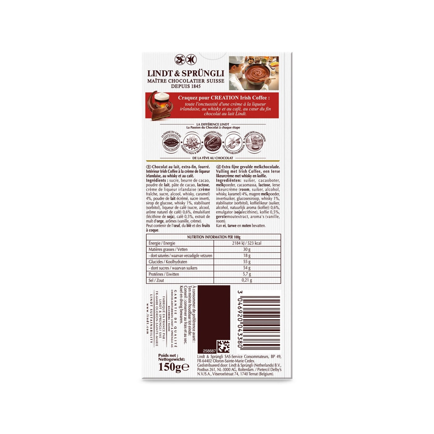 LINDT Irish Coffee Creation Milk Chocolate Bar