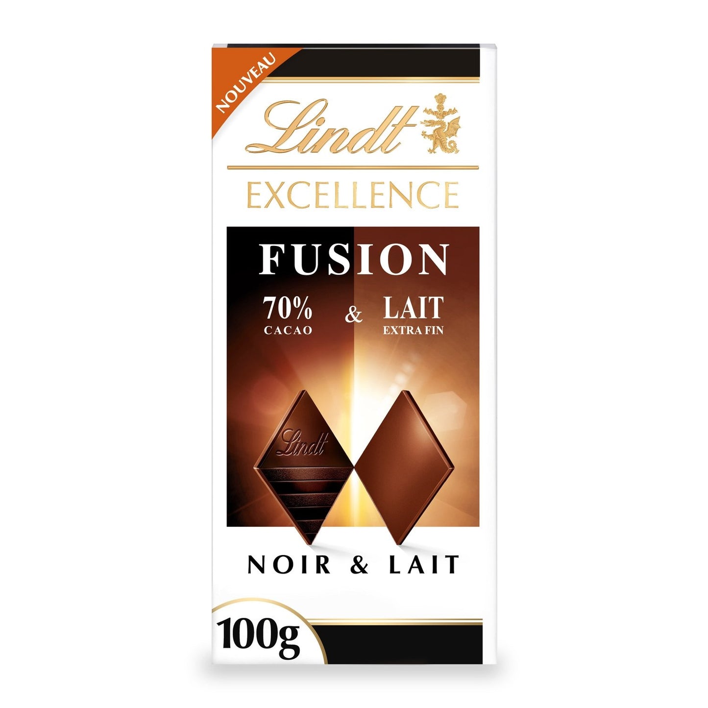 Tablette de Chocolat Excellence Fusion Noir 70% et Lait LINDT la tablette de 100g