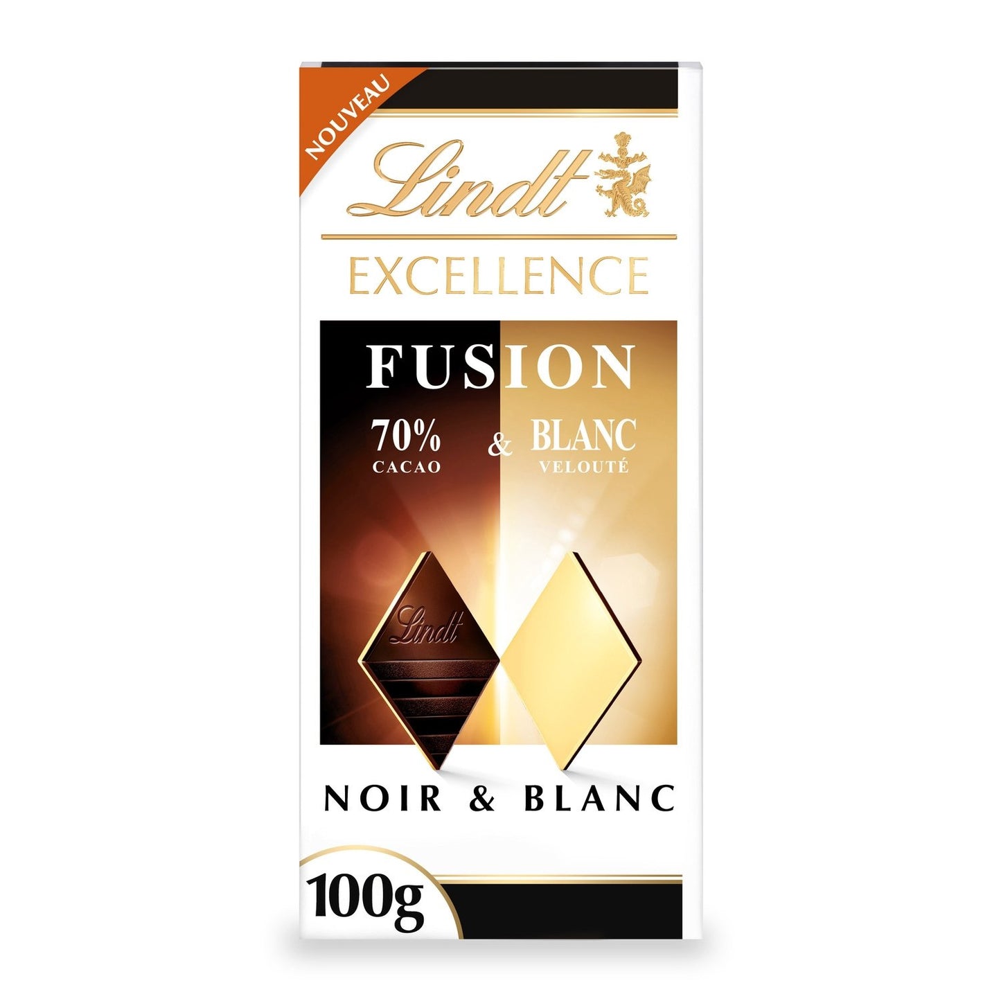 Tablette de Chocolat Excellence Fusion Noir 70% et Blanc LINDT la tablette de 100g