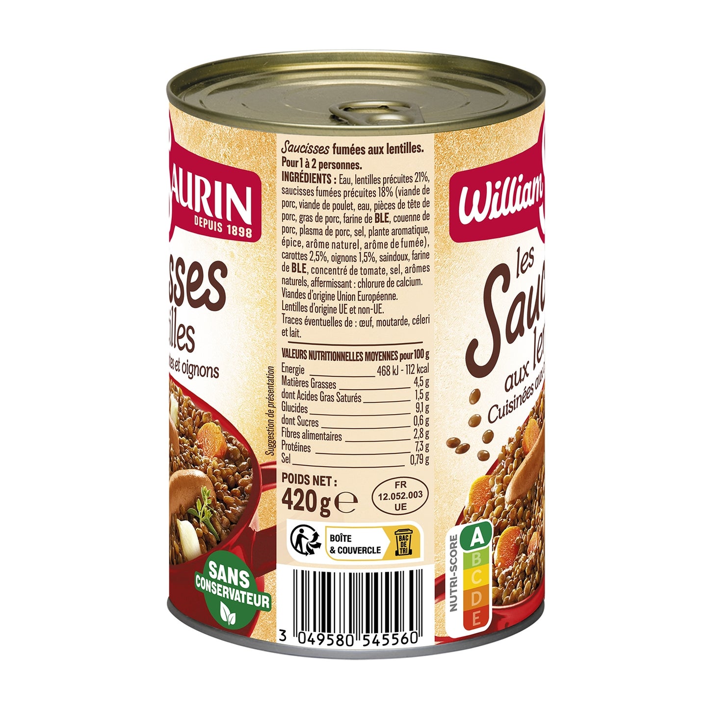 Individual Dish Sausages with Lentils WILLIAM SAURIN