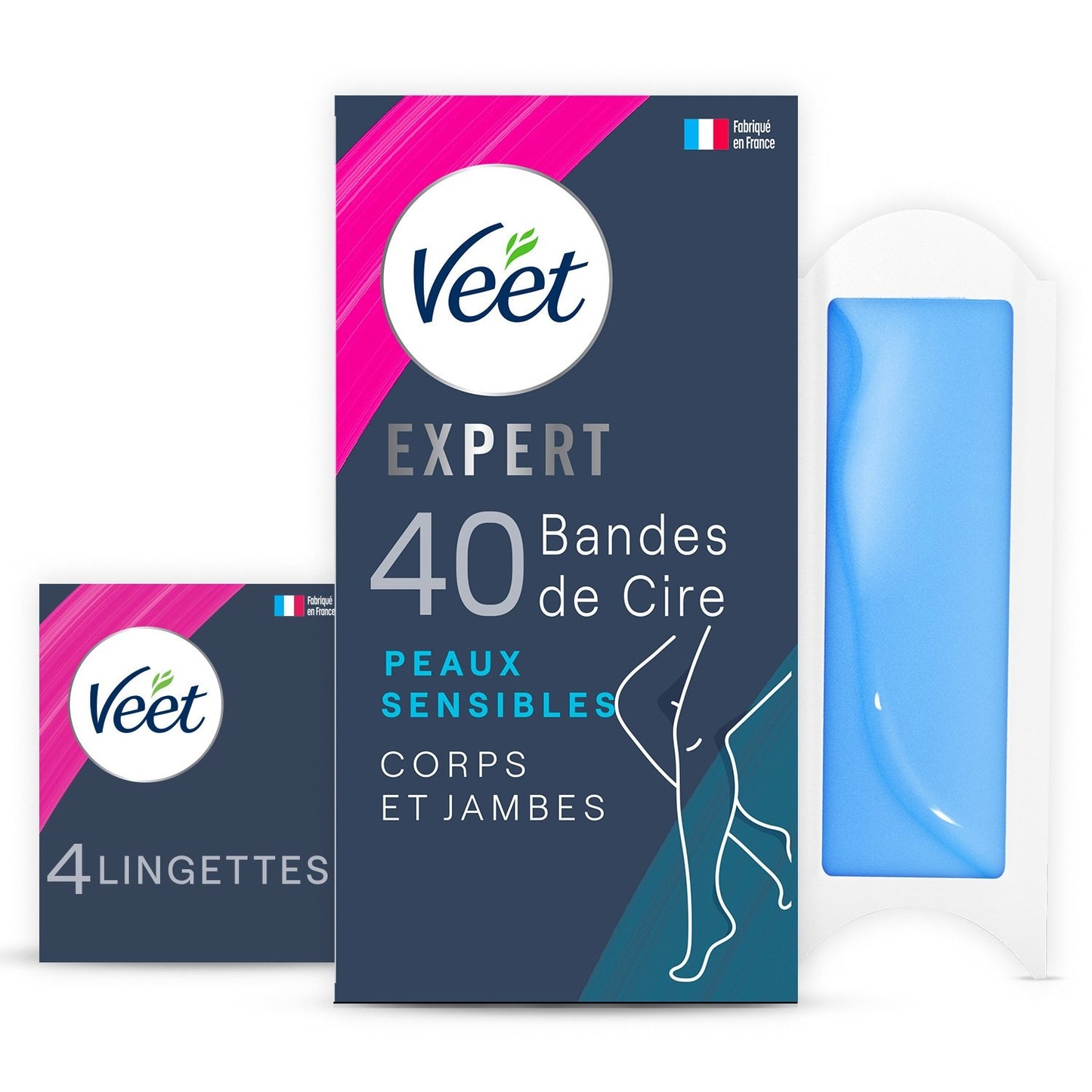 Bandes de Cire Froide Corps Jambes Peau Sensible Huile d'Amande Douce Expert VEET la boîte de 40 bandes