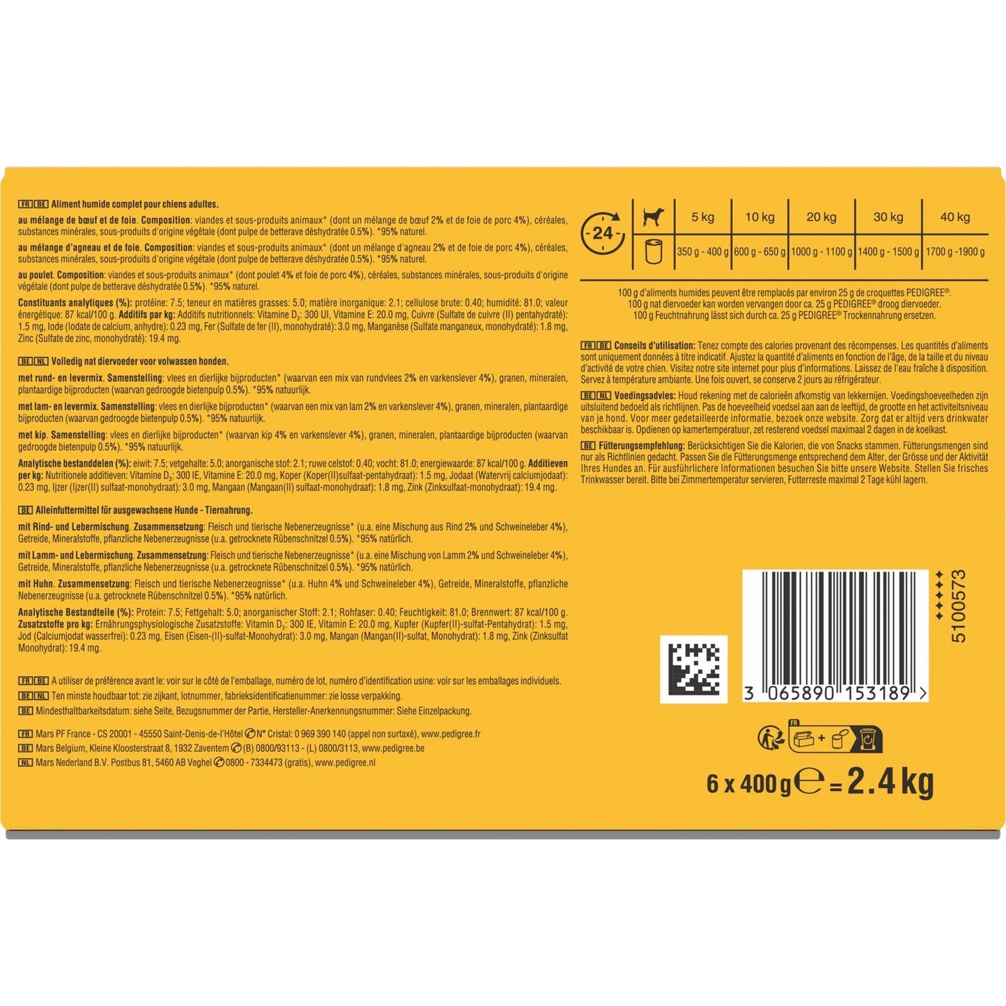 Pâtée pour Chien Adulte Terrine Boeuf Poulet Agneau PEDIGREE