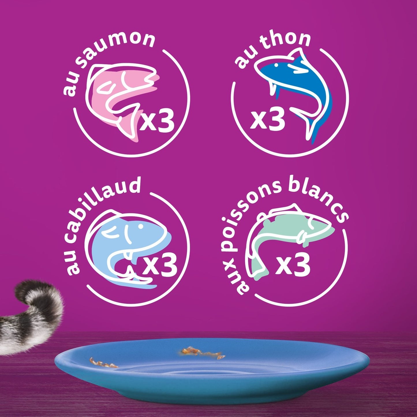 Pâtée pour Chat Adulte en Gelée Saumon Thon Cabillaud Poisson Blanc les Poissons Favoris WHISKAS