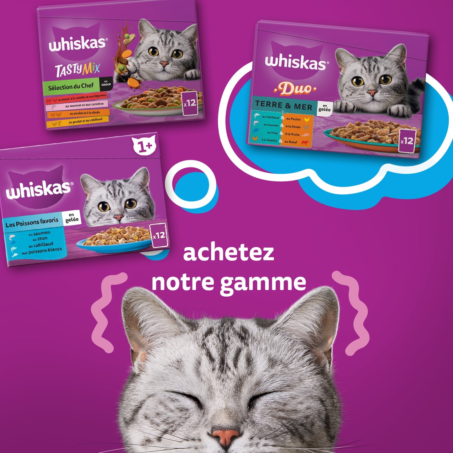 Pâtée pour Chat Adulte en Sauce Poulet Agneau Boeuf WHISKAS