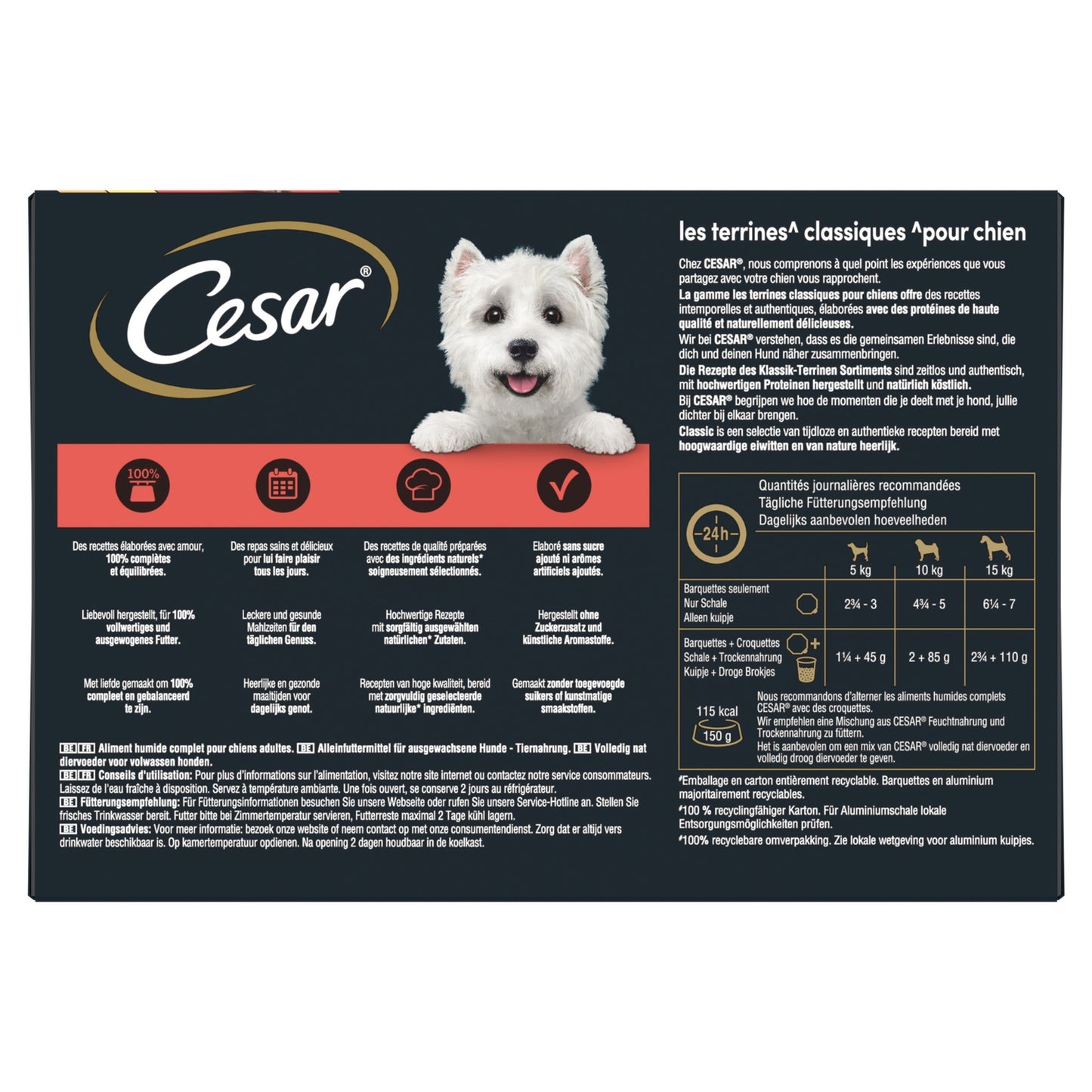 Terrine Classique pour Chien Adulte 4 Variétés CESAR