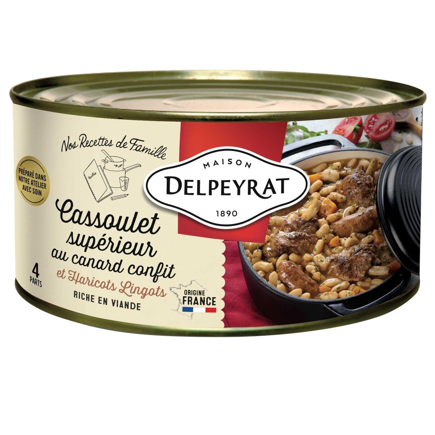 Cassoulet Supérieur au Canard Confit et Haricots Lingots DELPEYRAT la boite de 1,5Kg