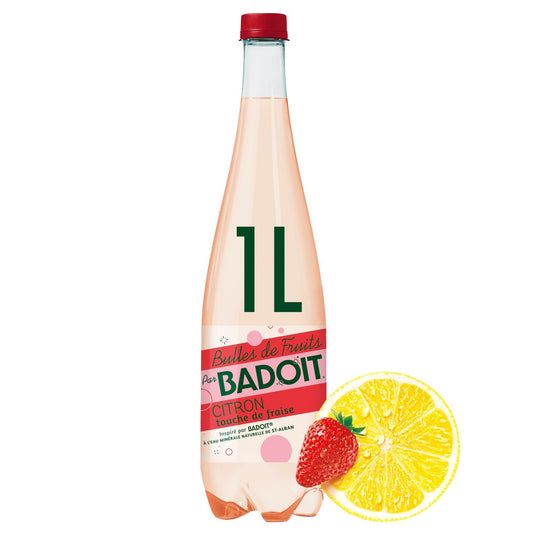BADOIT Lemon Strawberry Flavored Sparkling Water Fruit Bubbles