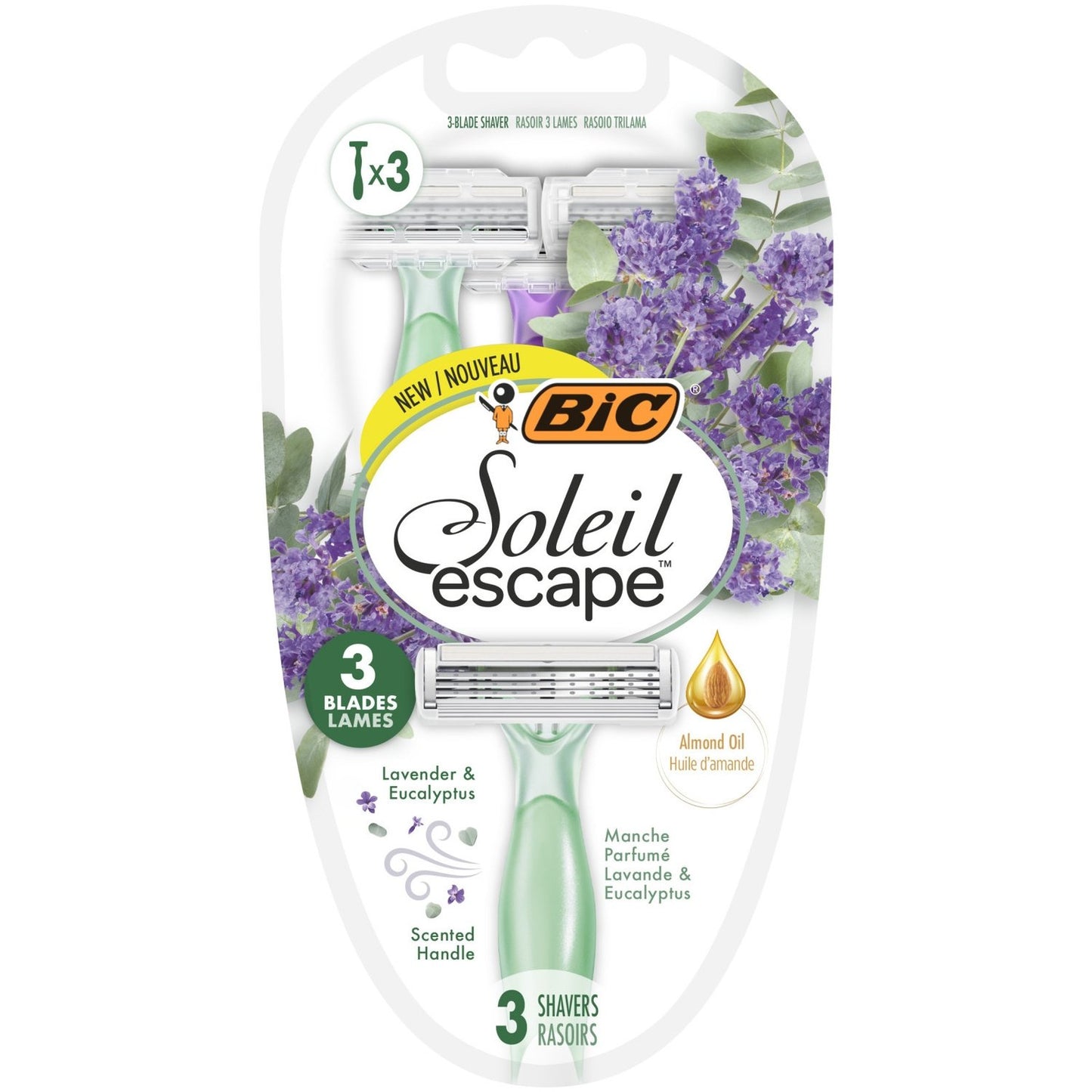 Rasoirs Jetables Soleil Escape 3 Femme Peau Sensible Lavande et Eucalyptus BIC le rasoir