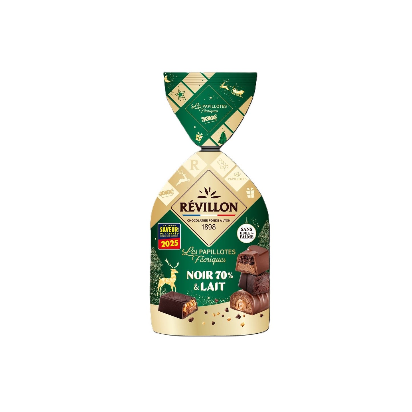 Papillotes Chocolats Noir 70% et Lait REVILLON CHOCOLATIER - Gamme de Noël 2025 le sachet de 360g
