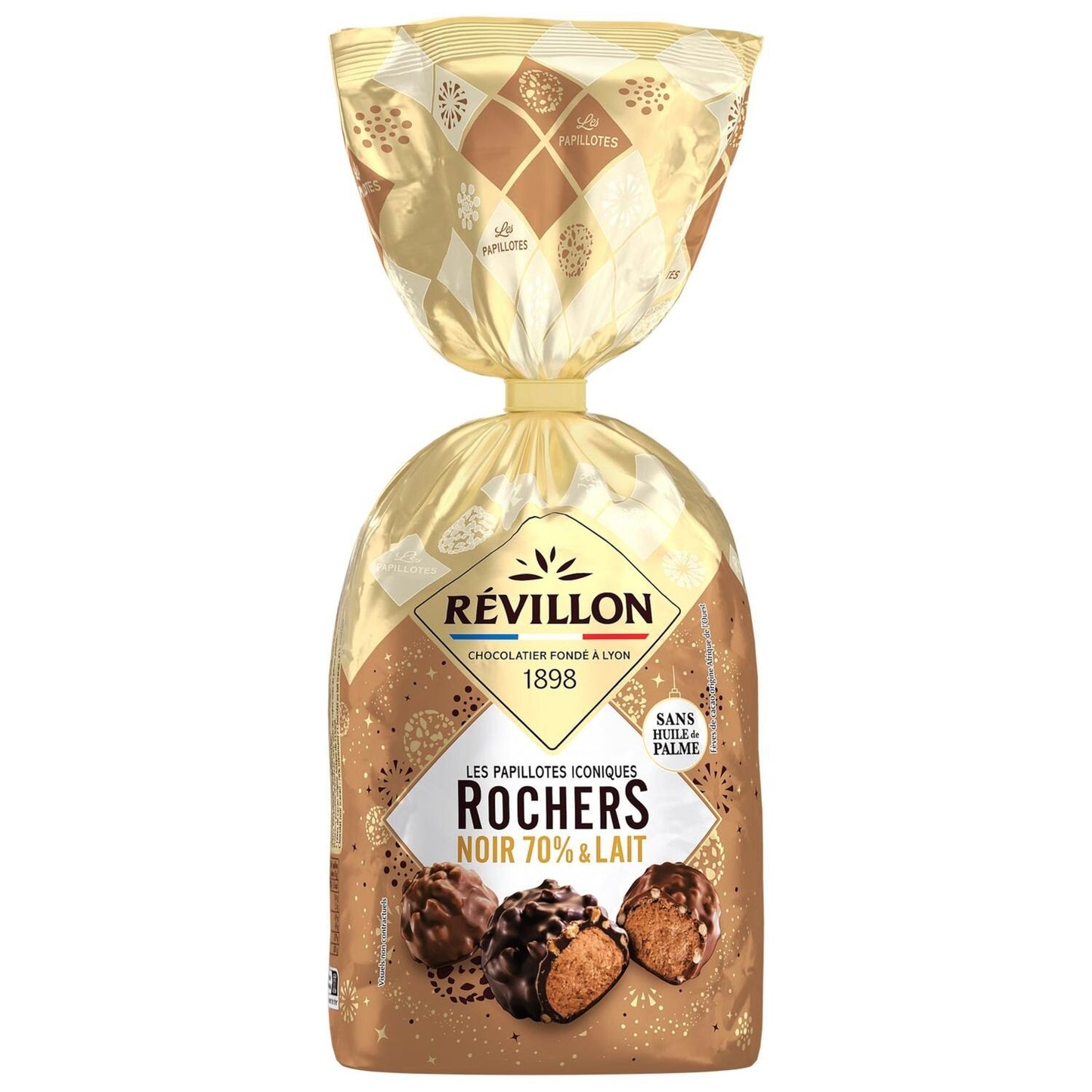 Papillotes Rochers Chocolats Noir 70% et Lait REVILLON CHOCOLATIER - Gamme de Noël 2025 le sachet de 370g