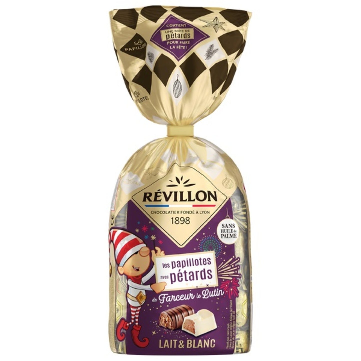 Papillotes Chocolats Lait et Blanc avec Pétards REVILLON CHOCOLATIER - Gamme de Noël 2025 le paquet de 300g