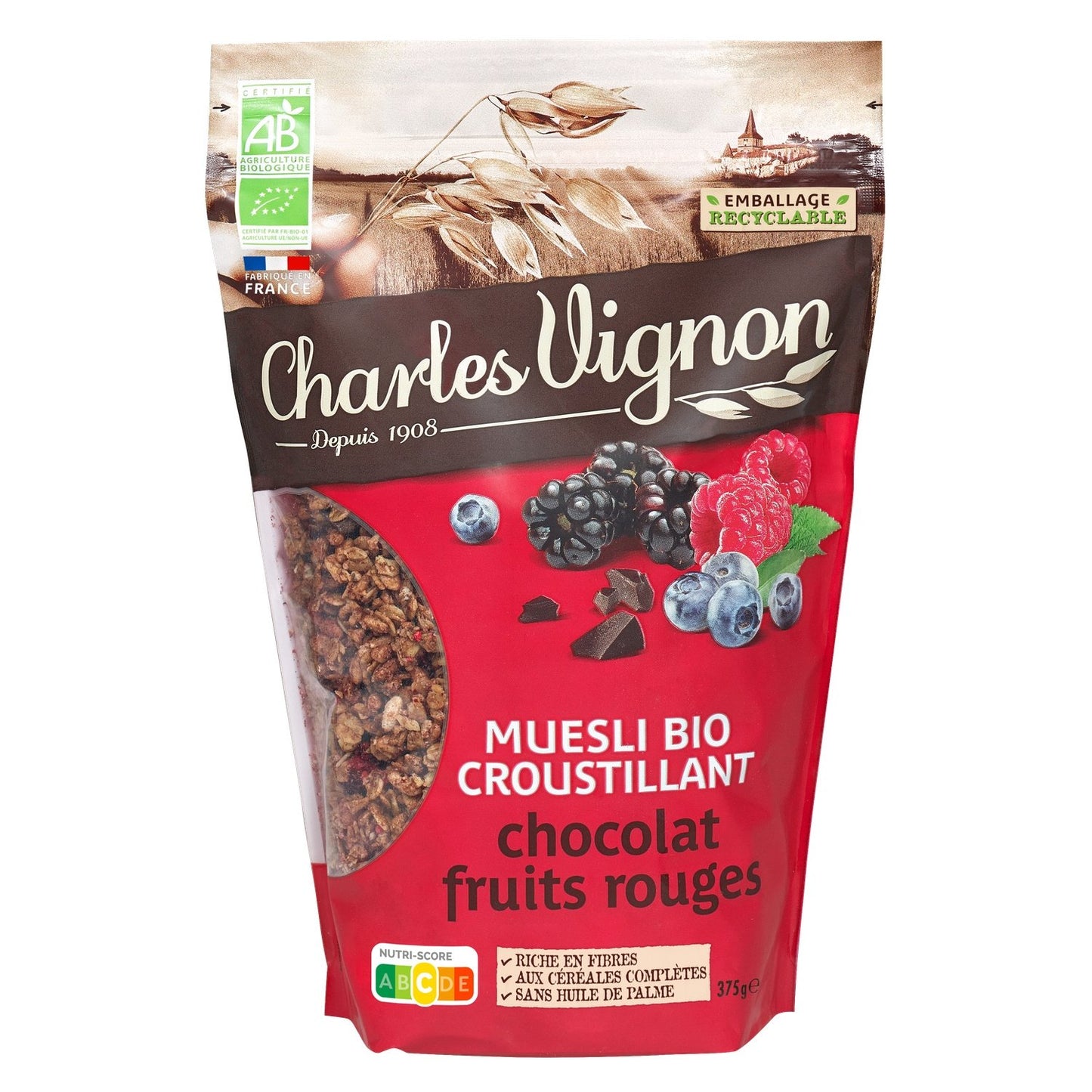 CHARLES VIGNON Organic Crunchy Chocolate Red Fruit Muesli Cereal