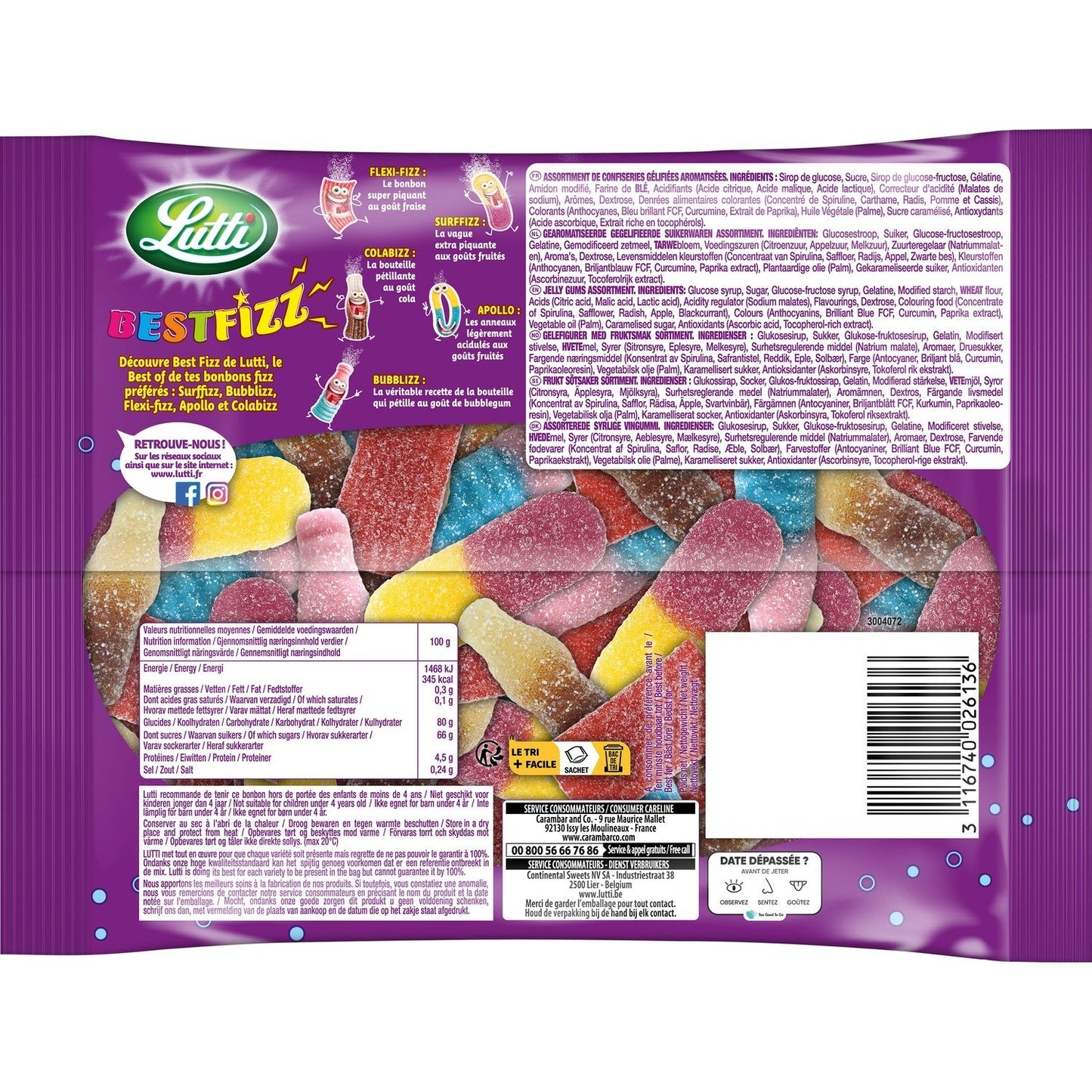 Bonbons Assortiment Bestfizz Piquants LUTTI