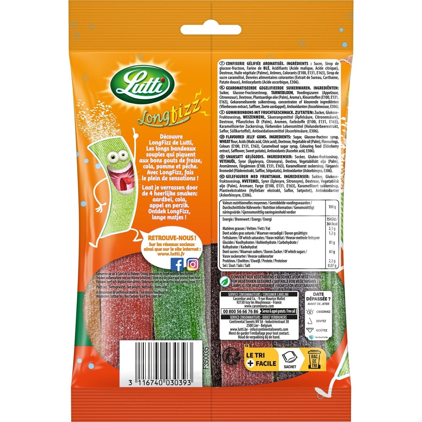 Bonbons Longfizz Piquants aux Fruits LUTTI