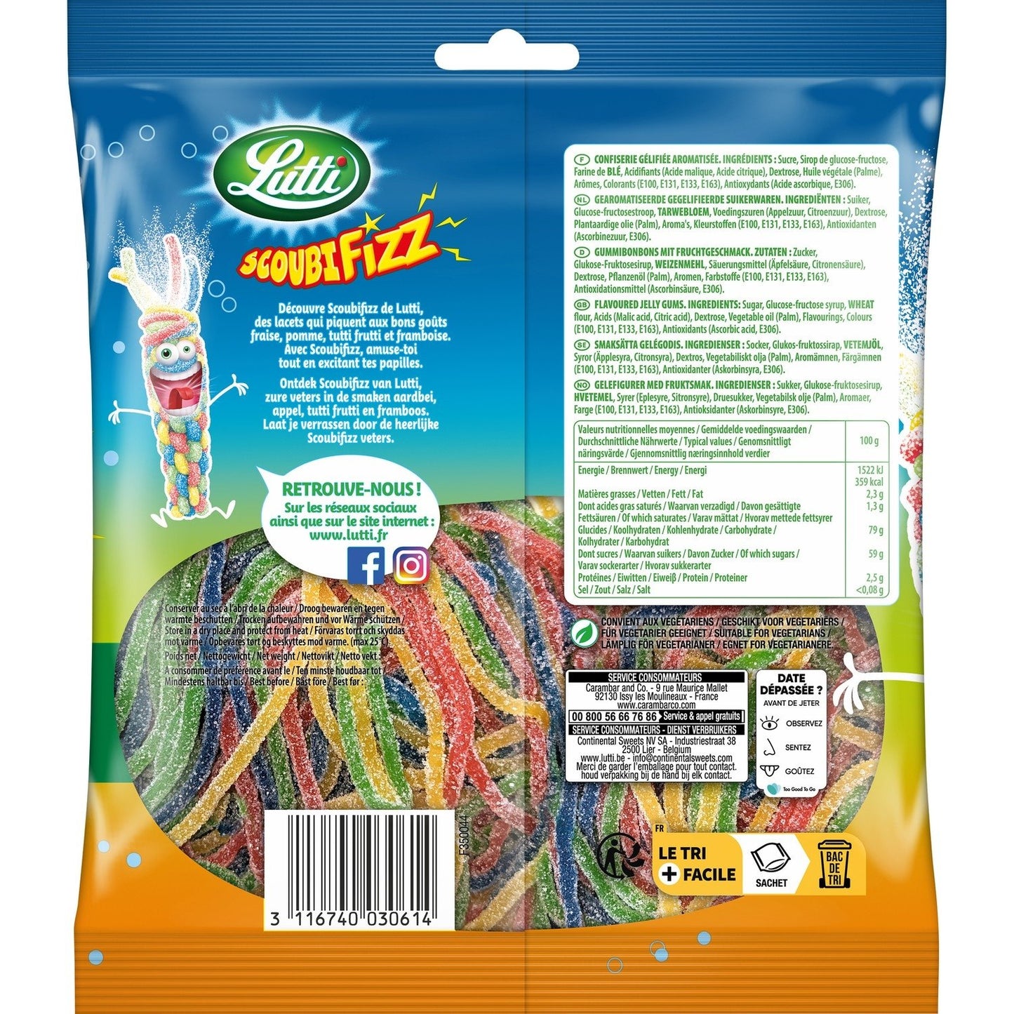 Bonbons Scoubifizz Piquants aux Fruits LUTTI