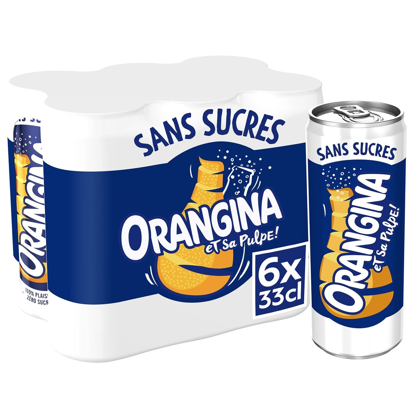 Soda à l'Orange et Sa Pulpe Sans Sucres Ajoutés ORANGINA le pack de 6 canettes de 33cL