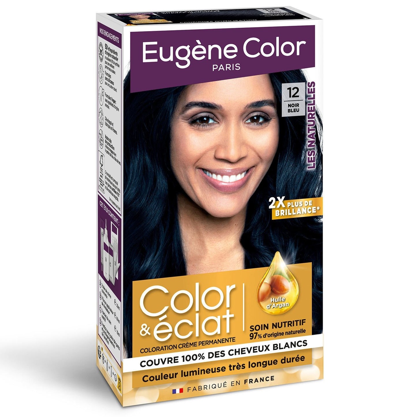Coloration Permanente 12 Noir Bleu Très Longue Durée Huile d'Argan Color & Éclat EUGENE COLOR la boite de 163g