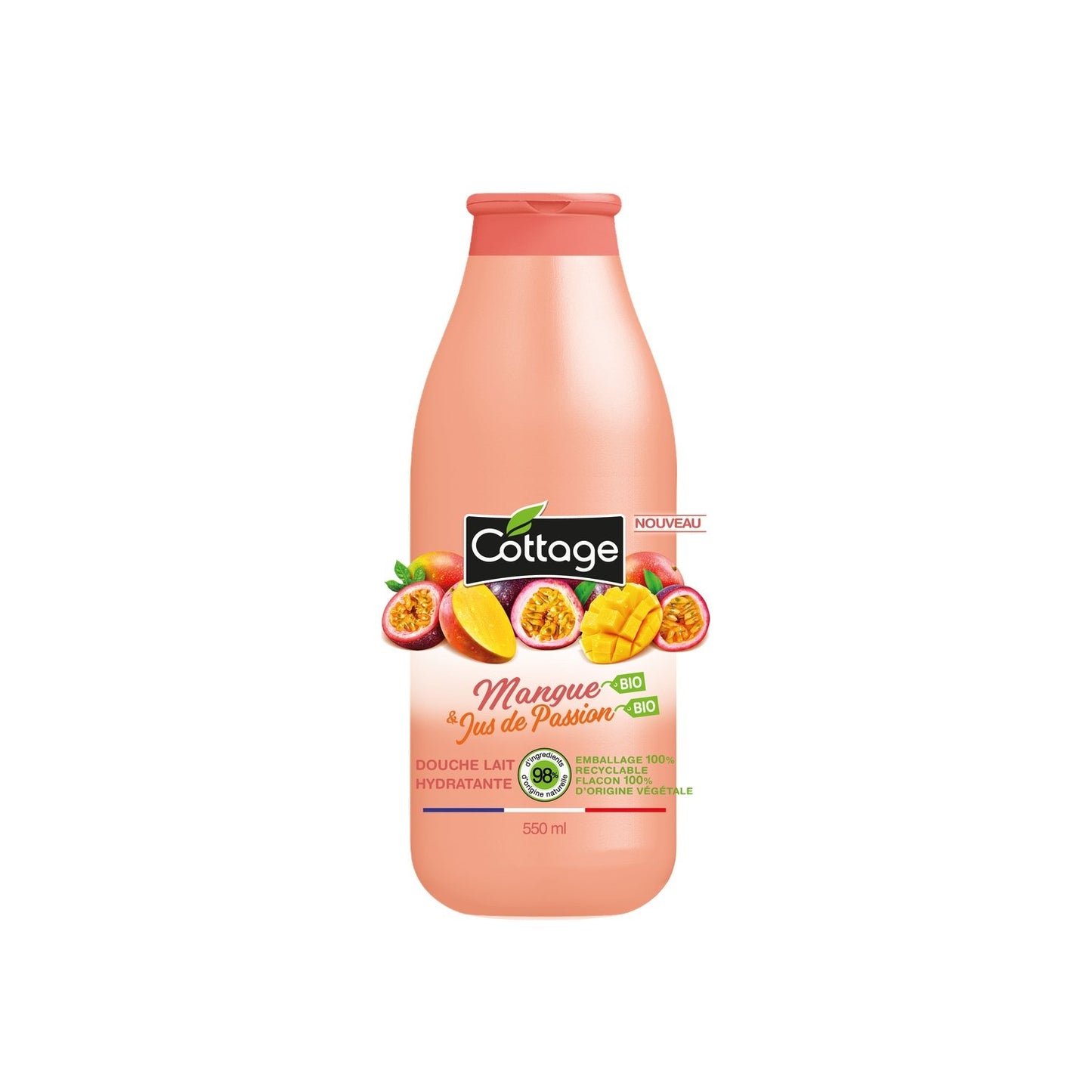 Douche Lait Hydratante Mangue et Jus de Passion Bio COTTAGE la bouteille de 550ml