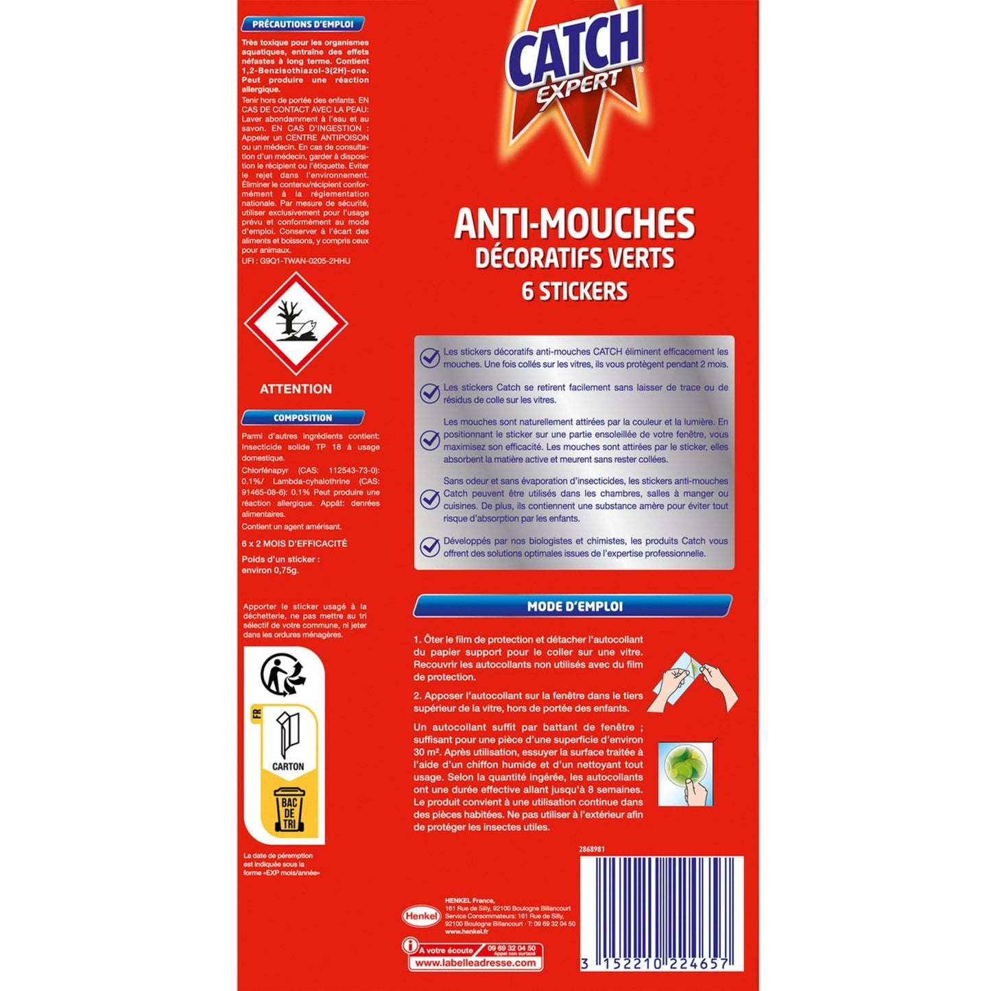 Anti-Mouches Stickers Fenêtre Verts CATCH