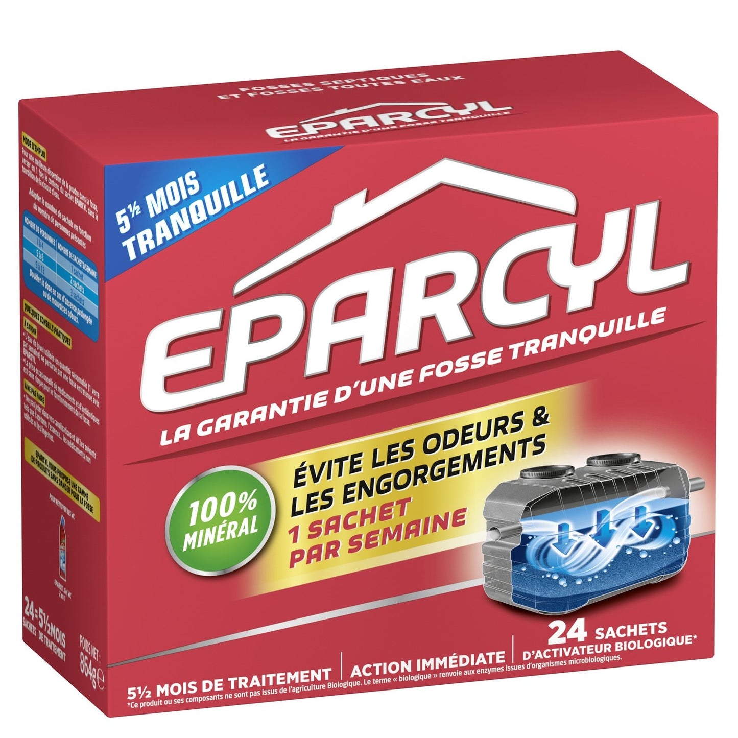 Entretien Fosse Septique Odeurs et Engorgement EPARCYL la boîte de 24 sachets
